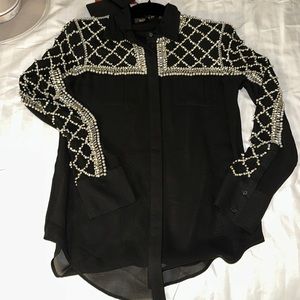HM X BALMAIN PEARL & CRYSTAL BUTTON DOWN